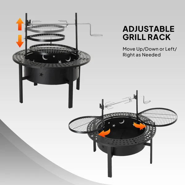 33-inch wood-burning fire pit with swivel grills — view 3