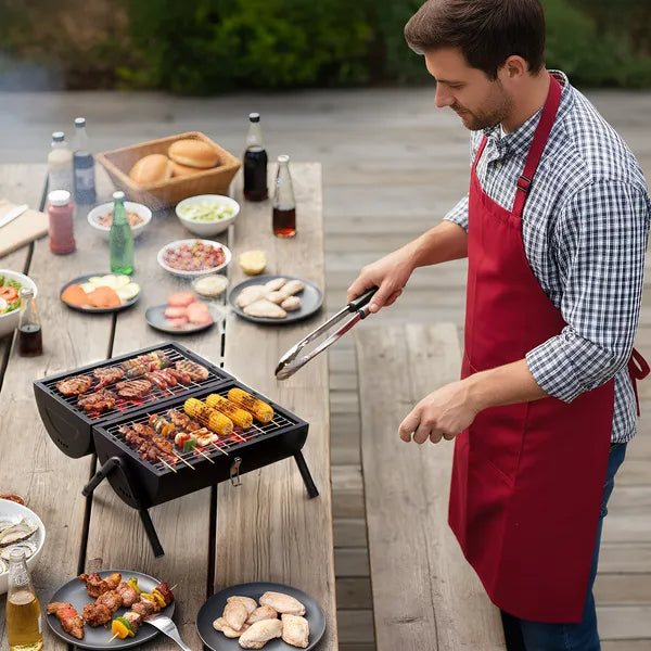 Portable dual-side charcoal tabletop grill — view 3