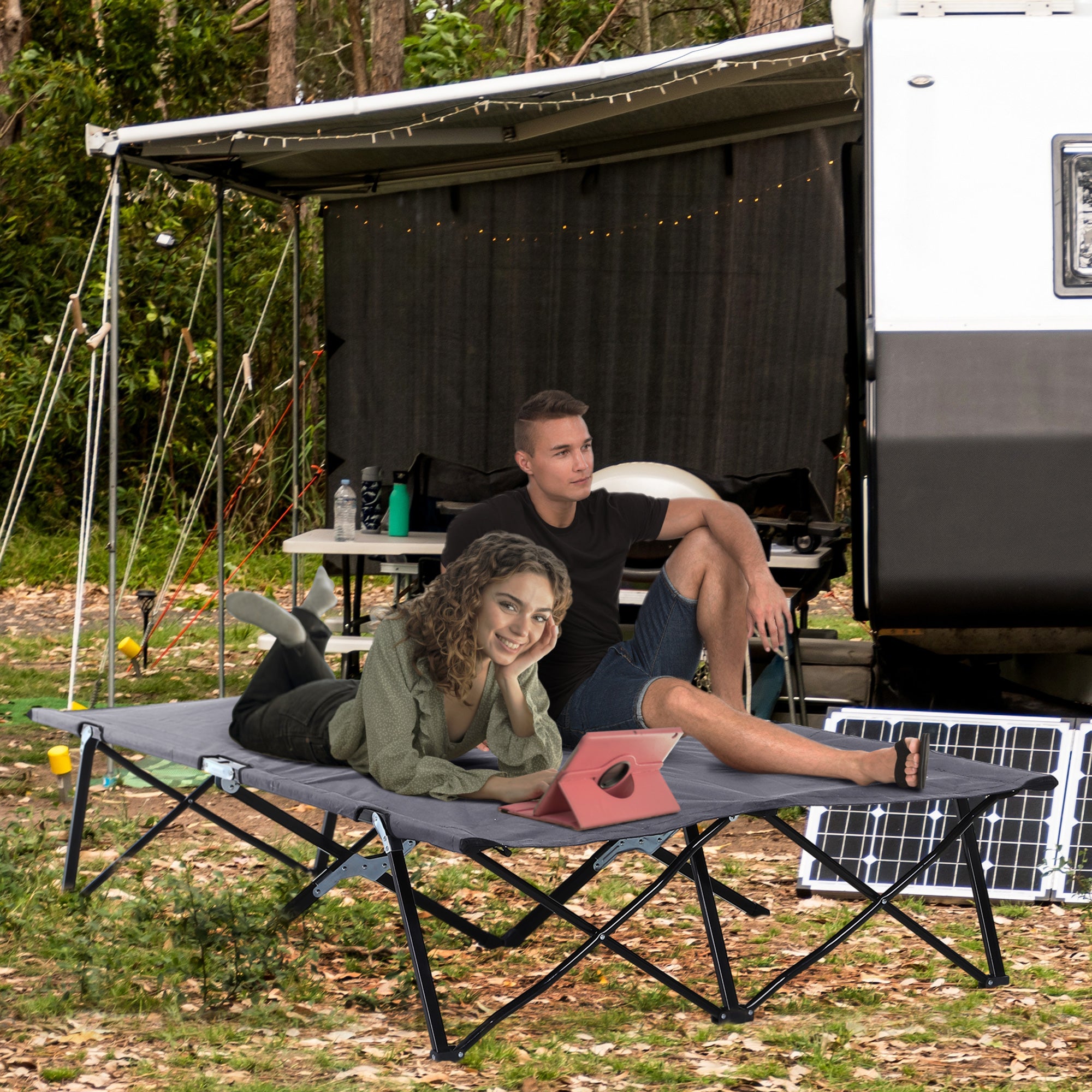 Extra-wide 2-person folding camping cot — view 3