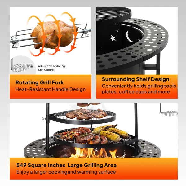 33-inch wood-burning fire pit with swivel grills — view 4