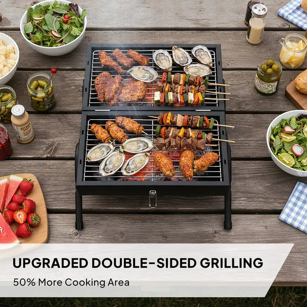 Portable dual-side charcoal tabletop grill — view 2