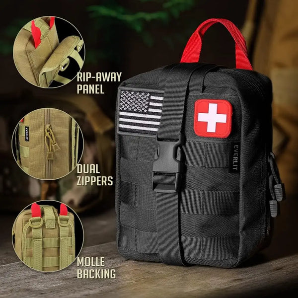 250-Piece Survival First Aid Kit with MOLLE Pouch — Camping, Hiking & Emergency