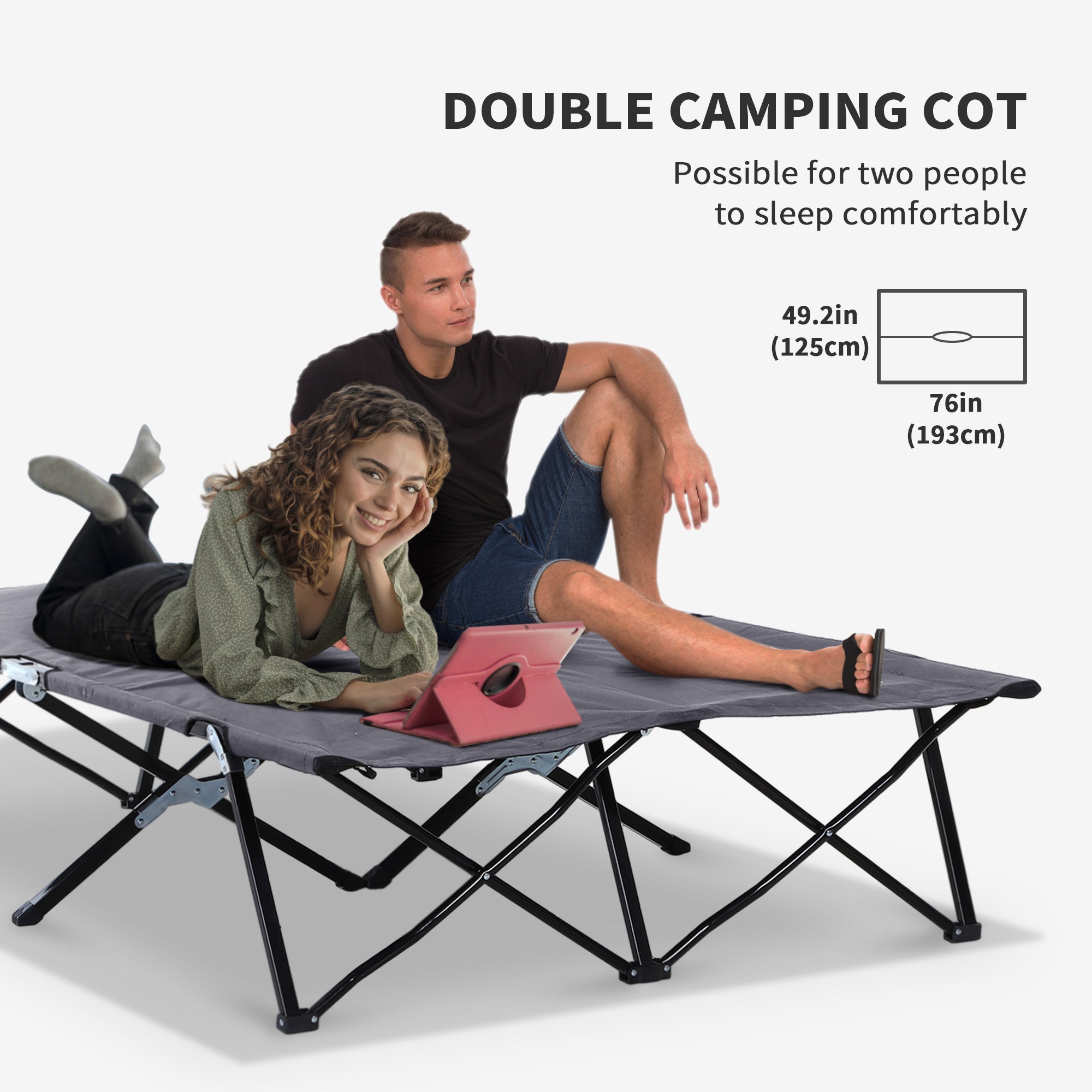 Extra-wide 2-person folding camping cot — view 5